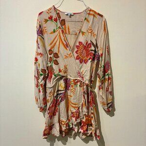 Blue Island Tan Floral Cross-Tie Dress - Women's XS